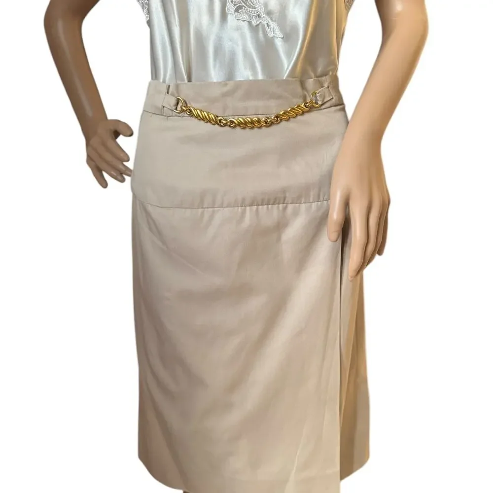 Celine Paris Khaki pencil skirt with gold embellishments size 36 small
